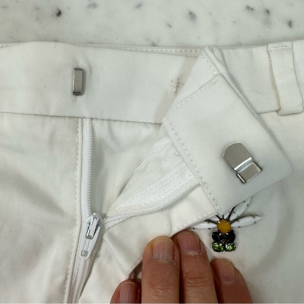 BANANA REPUBLIC Sz 12 Flower Pot Gem Detail White Belt loop Pockets Boho - Picture 4 of 9